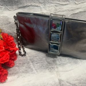 Melie Bianco Silver Clutch Wristlet Bag
